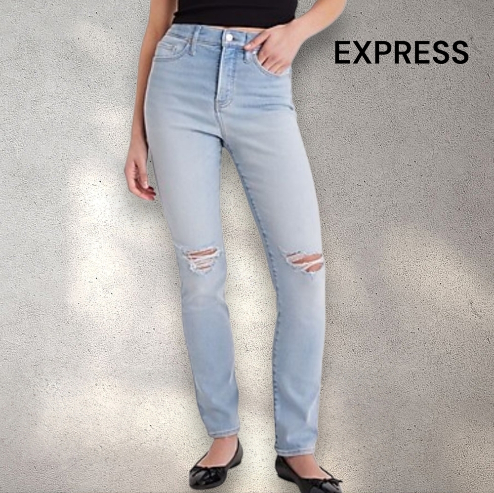 Express High Waist Ripped 90s Slim Jeans Size 4 Long - Picture 11 of 11